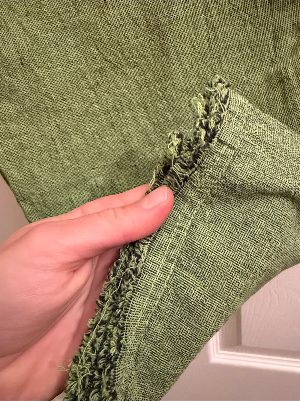 cut loose Olive Green Elastic-Waist linen pants - Picture 5 of 12